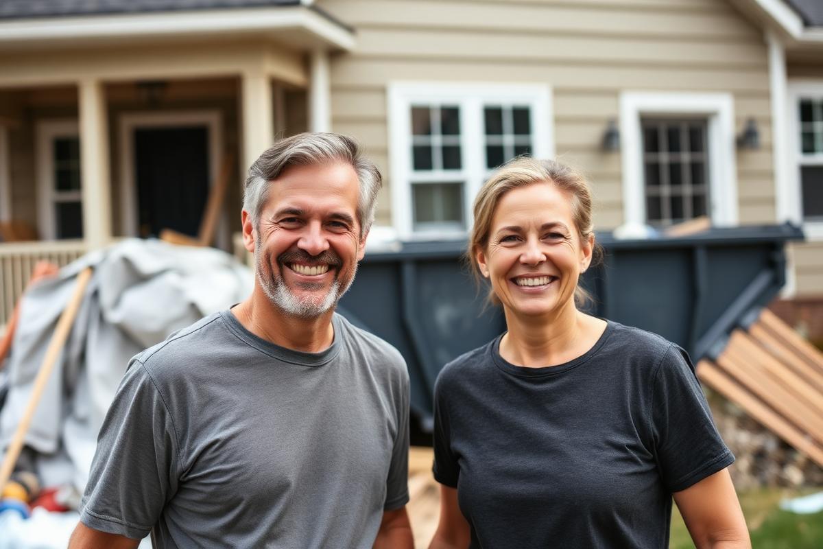 Happy Walterivo Co. dumpster rental customers outside their home
